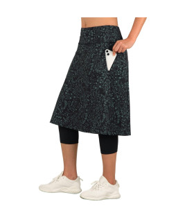 Anivivo Women Long Knee Length Skirt With Capris Leggings,Skirted Leegings With High Waisted Zipper Pockets(Deep-Green Leaf,M)