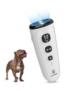 Fluffy Buddy Dog Barking Control Device - Ultrasonic Dog Training & Safe Anti Barking Deterrent Tool Behavior Aid Whistle with 3 Modes, LED Flashlight, Rechargeable 16.7 Feet Range - White