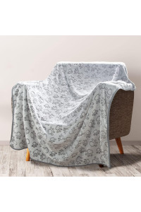 Stuffed Premium Soft Dog Blanket, With Flannel Grey Cute Paw Print, 43 66 Inches