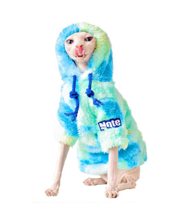 Tie Dyed Sphynx Cat Sweaters, Warm Cat Hoodie Clothes, Blue Sphynx Hairless Cats Clothes, Breathable Cat Wear Clothes Hoodied Sweater For Sphynx, Cornish Rex, Devon Rex, Peterbald (L)