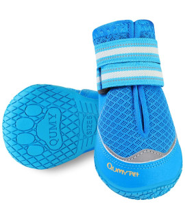 Qumy 2Pcs Dog Shoes For Hot Pavement Boots For Dogs Summer Booties Heat Protection Mesh Breathable Nonslip With Reflective And Adjustable Straps Blue Size 8