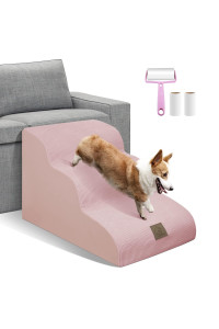 3-Tiers Foam Dog Stairs For Sofa Bed Couch, High Density Foam Steps Stairs For Indoor,Dog Stairs Ladder Ramp Non Slip For Old Small Dogs Easy Access,Holds Up To 60 Lbs,Free 3 Pcs Lint Roller Set,Pink