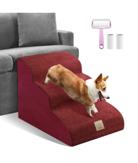 3-Tiers Foam Dog Stairs For High Sofa Bed Couch,High Density Foam Steps Stairs For Indoor,Dog Stairs Ladder Ramp Non Slip For Old Small Dogs Easy Access,60 Lbs Support,Free Lint Roller Set,Fuchsia Red