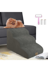 3-Tiers High Density Foam Dog Stairs For High Bed Sofa,Soft Foam Ramp Steps Stairs With Machine Washable Fabric Cover,Slope Stairs Friendly To Pets Joints-1 Lint Roller With 2 Refills,Charcoal Gray