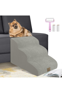 3-Tiers High Density Foam Dog Stairs For High Bed Sofa,Soft Foam Ramp Steps Stairs With Machine Washable Fabric Cover,Slope Stairs Friendly To Pets Joints-1 Lint Roller With 2 Refills,Light Gray