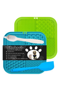 Bikabpet Lick Mat For Dogs, Peanut Butter And Slow Feeders For Dogs, Dog Lick Mat With Suction Cups, Apply Dog Bath Grooming To Divert Anxiety,Silicone Scraper And Scrubbing Brush (Bluegreen01)