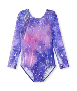 Hoziy Long Sleeved Leotards For Girls Gymnastics Size 67 6-7 7-8 Year Old Purple Galaxy Milky Way Cosmos Shiny Starry Stars Sparkle Tumbling Outfits Bodysuits Kids