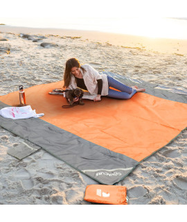 Covacure Beach Blanket 118Ax 108 - Extra Large Beach Blanket Waterproof Sandproof Fits For 8 Adults, Oversized Beach Mat With 6 Zipper Pocket, Outdoor Beach Accessories For Travel, Camping, Hiking