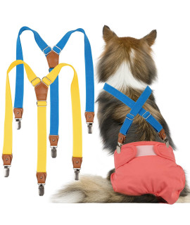 Pet Soft Dog Suspenders 2 Pieces Female Dog Diaper Suspenders For Dogs Diaper Keeper Suspender For Dog Skirt, Dog Dress (Gold Blue, Ml)