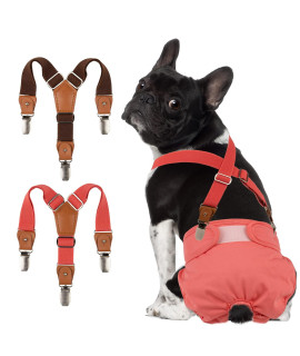 Pet Soft Dog Suspenders 2 Pieces Female Dog Diaper Suspenders For Dogs Diaper Keeper Suspender For Dog Skirt, Dog Dress (Brown Red, Xss)