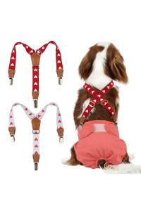 Pet Soft Dog Suspenders 2 Pieces Female Dog Diaper Suspenders For Dogs Diaper Keeper Suspender For Dog Skirt, Dog Dress (Cute Hearts, Sm)