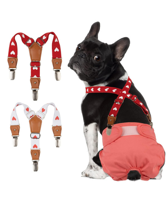 Pet Soft Dog Suspenders 2 Pieces Female Dog Diaper Suspenders For Dogs Diaper Keeper Suspender For Dog Skirt, Dog Dress (Cute Hearts, Xss)