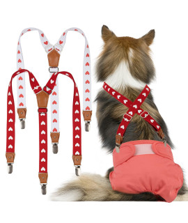 Pet Soft Dog Suspenders 2 Pieces Female Dog Diaper Suspenders For Dogs Diaper Keeper Suspender For Dog Skirt, Dog Dress (Cute Hearts, Ml)