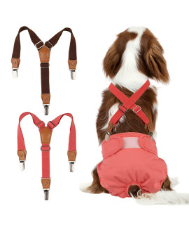 Pet Soft Dog Suspenders 2 Pieces Female Dog Diaper Suspenders For Dogs Diaper Keeper Suspender For Dog Skirt, Dog Dress (Brown Red, Sm)