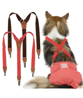 Pet Soft Dog Suspenders 2 Pieces Female Dog Diaper Suspenders For Dogs Diaper Keeper Suspender For Dog Skirt, Dog Dress (Brown Red, Ml)
