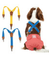 Pet Soft Dog Suspenders 2 Pieces Female Dog Diaper Suspenders For Dogs Diaper Keeper Suspender For Dog Skirt, Dog Dress(Gold Blue, Sm)