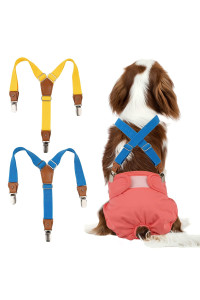 Pet Soft Dog Suspenders 2 Pieces Female Dog Diaper Suspenders For Dogs Diaper Keeper Suspender For Dog Skirt, Dog Dress(Gold Blue, Sm)