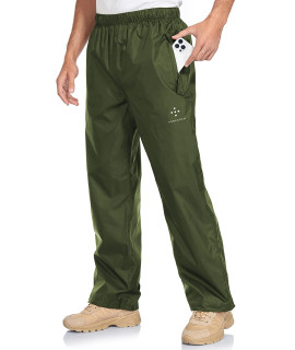 Waterproof Pants Mens Rain Pants Windproof Outdoor Hiking Pants With Pockets Olive