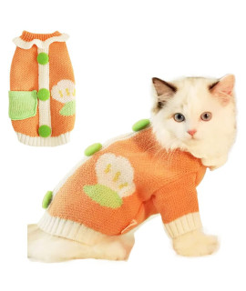 Aniac Cat Sweater Warm Puppy Clothes Doggy Cozy Vest Shirt Autumn Winter Outfits Kitten Winter Knitwear Small Dogs Sweatshirt For Cold Season And Spring (Small, Orange-2)