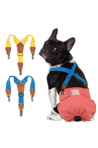 Pet Soft Dog Suspenders 2 Pieces Female Dog Diaper Suspenders For Dogs Diaper Keeper Suspender For Dog Skirt, Dog Dress (Gold Blue, Xss)