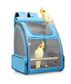 Bird Carrier Backpack Cage (Blue), Carrier With Stainless Steel Foodbowl And Stainless Steel Tray Wooden Standing Perch, Bird Travel Cage For Small Birds, Green Cheek, Cockatiel, Parrot
