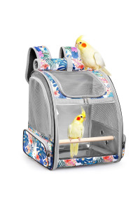 Bird Carrier Backpack Cage (Tropical), Carrier With Stainless Steel Foodbowl And Stainless Steel Tray Wooden Standing Perch, Bird Travel Cage For Small Birds, Green Cheek, Cockatiel, Parrot
