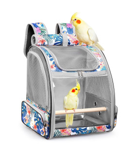 Bird Carrier Backpack Cage (Tropical), Carrier With Stainless Steel Foodbowl And Stainless Steel Tray Wooden Standing Perch, Bird Travel Cage For Small Birds, Green Cheek, Cockatiel, Parrot