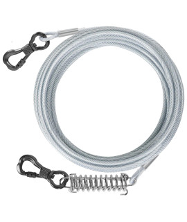 Tresbro 70Ft Dog Tie Out Cable, Heavy Duty Dog Chains For Outside With Spring Swivel Lockable Hook, Pet Runner Cable Leads For Yard, Dog Line Tether For Small Medium Large Dogs Up To 500 Lbs, Silver