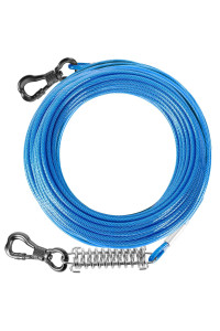 Tresbro 100 Foot Dog Tie Out Cable, Heavy Duty Dog Chains For Outside With Spring Swivel Lockable Hook, Pet Runner Cable Leads For Yard, Dog Line Tether For Small Medium Large Dogs Up To 500 Lbs, Blue