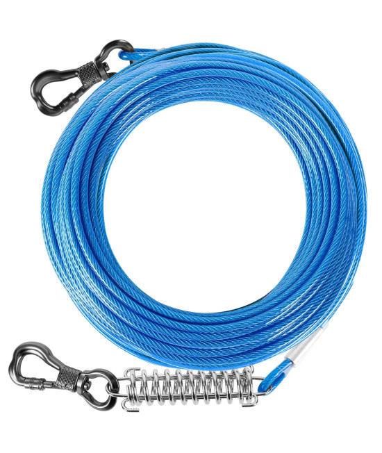 Tresbro 100 Foot Dog Tie Out Cable, Heavy Duty Dog Chains For Outside With Spring Swivel Lockable Hook, Pet Runner Cable Leads For Yard, Dog Line Tether For Small Medium Large Dogs Up To 500 Lbs, Blue