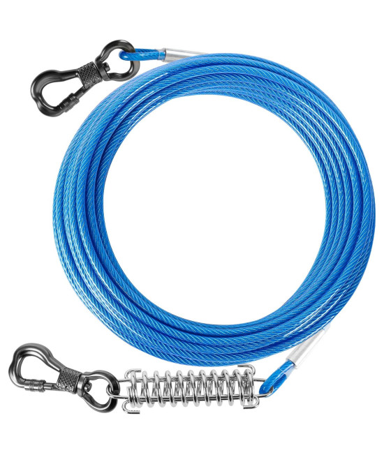 Tresbro 70 Foot Dog Tie Out Cable, Heavy Duty Dog Chains For Outside With Spring Swivel Lockable Hook, Pet Runner Cable Leads For Yard, Dog Line Tether For Small Medium Large Dogs Up To 500 Lbs, Blue