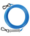 Tresbro 50 Ft Dog Tie Out Cable, Heavy Duty Dog Chains For Outside With Spring Swivel Lockable Hook, Pet Runner Cable Leads For Yard, Blue Dog Line Tether For Small Medium Large Dogs Up To 500 Lbs