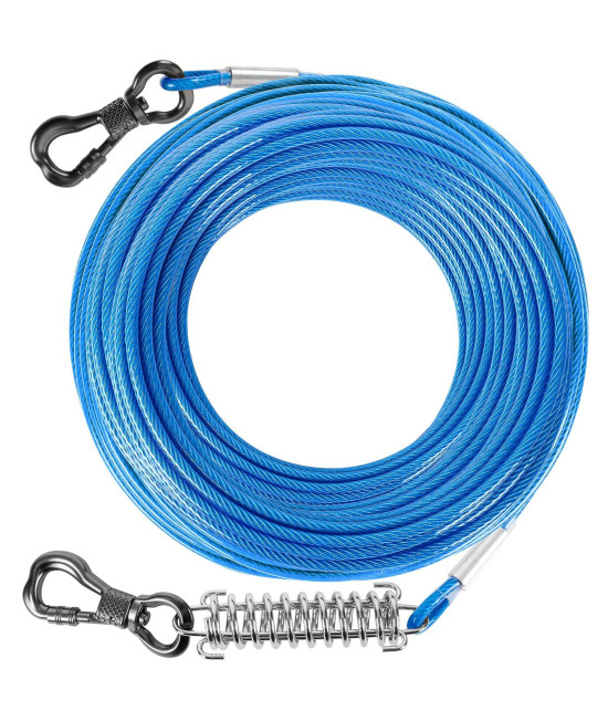 Tresbro 120 Foot Dog Tie Out Cable, Heavy Duty Dog Chains For Outside With Spring Swivel Lockable Hook, Pet Runner Cable Leads For Yard, Dog Line Tether For Small Medium Large Dogs Up To 500 Lbs, Blue
