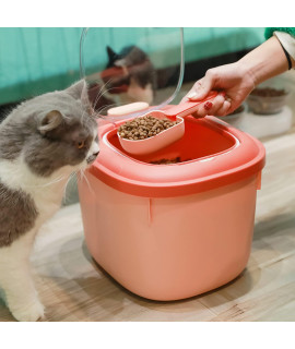 Gavale Cat Pet Food Storage Container Bin With Spoon, Transparent Visual Window Bulk Dry Food Grain Storage Barrels Sealed Bucket Built-In Moisture -Proof Storage Box,Pink,27X24X25Cm