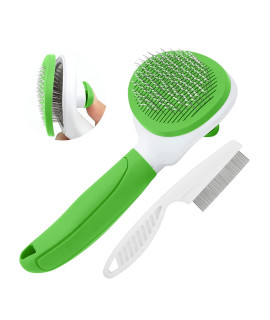 Cat Brush for Shedding and Grooming, Pet Self Cleaning Slicker Brush with Cat Hair Comb(Green)