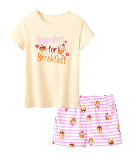 Pajamas For Girls Cute Cupcakes Comfy Summer 2-Piece Clothe Set Kid Size 8