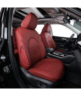 Ekr Custom Fit Highlander Car Seat Covers For Select Toyota Highlander 2020 2021 2022 2023 -Three Rows, Second Row 4060 Split,Leather(Burgundy)