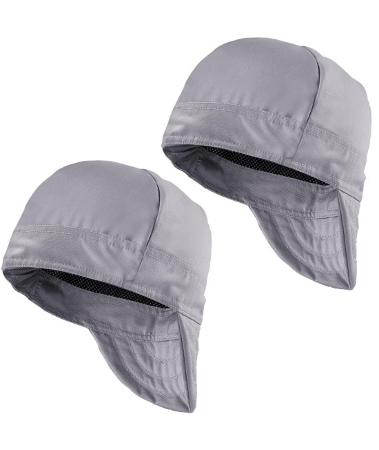 2 Pcs Welding Cap Flame Resistant Welders Caps Reversible Cotton Soft Short Crown Welders Hats With Elastic For Men Women Electrician (Silver Gray)