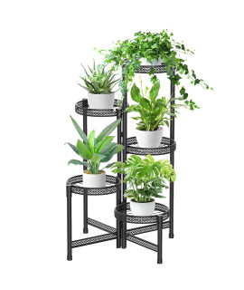 Idavosicly 5 Tier Metal Plant Stand For Indoor Outdoor, Foldable Corner Tall Plant Shelf Display Stand For Multiple Plants, Wrought Iron Flower Pot Holder For Living Room Balcony Garden Patio