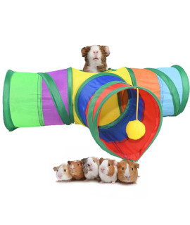 Asocea 3 Way Guinea Pig Tunnel Collapsible Hamster Tubes And Tunnels Play Toys Small Animal Hideout Hideaway For Ferret Chinchilla Dwarf Rabbits Bunny Guinea Pigs Kitty