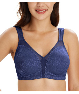 Lemorosy Womens Plus Size Full Coverage Non Padded Wireless Minimizer Bra -Comfort And Double Support (36C, Blue)
