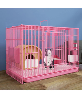 Rabbit Cage - Guinea Pig Cage Indoor Rabbit Cages Large Pet Playpen With 2 Deep Pull-Out Trays And Urine Guard Guinea Pig Cage Metal Wire Netti (Color : Pink Size : 60 * 40 * 40Cm)