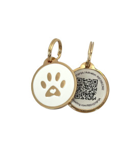 Pet Dwelling 2D QR Code Pet ID Tag - Dog Tags - Cat Tags - Online Pet Profile - Scan Tag Location - Instant Email Notification(Gold White Paw)
