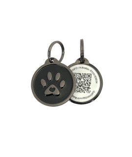 Pet Dwelling 2D QR Code Pet ID Tag - Dog Tags - Cat Tags - Online Pet Profile - Scan Tag Location - Instant Email Notification(Lux Black Paw)