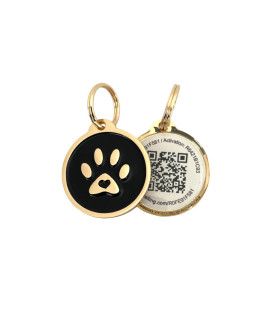 Pet Dwelling 2D QR Code Pet ID Tag - Dog Tags - Cat Tags - Online Pet Profile - Scan Tag Location - Instant Email Notification(Gold Black Paw)