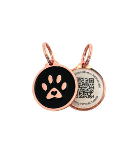 Pet Dwelling 2D QR Code Pet ID Tag - Dog Tags - Cat Tags - Online Pet Profile - Scan Tag Location - Instant Email Notification(Rose Gold Black Paw)