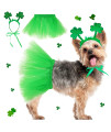 2Pcs St Patricks Day Dog Outfit, Green Puppy Tutu Skirt Shamrock Headband, Adorable Holiday Dog Costume Garment Set For St Patricks Day Decorations, Party Favors