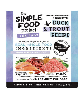 Simple Food Project - Duck & Trout Recipe - Freeze Dried Raw Food For Dogs - 1Oz Sample