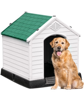 YITAHOME Large Plastic Dog House Outdoor Indoor Insulated Doghouse Puppy Shelter Water Resistant Easy Assembly Sturdy Dog Kennel with Air Vents and Elevated Floor (41''L*38''W*39''H, Green)