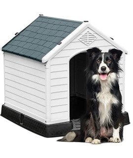 YITAHOME Large Plastic Dog House Outdoor Indoor Insulated Doghouse Puppy Shelter Water Resistant Easy Assembly Sturdy Dog Kennel with Air Vents and Elevated Floor (34.5''L*31''W*32''H, Gray)